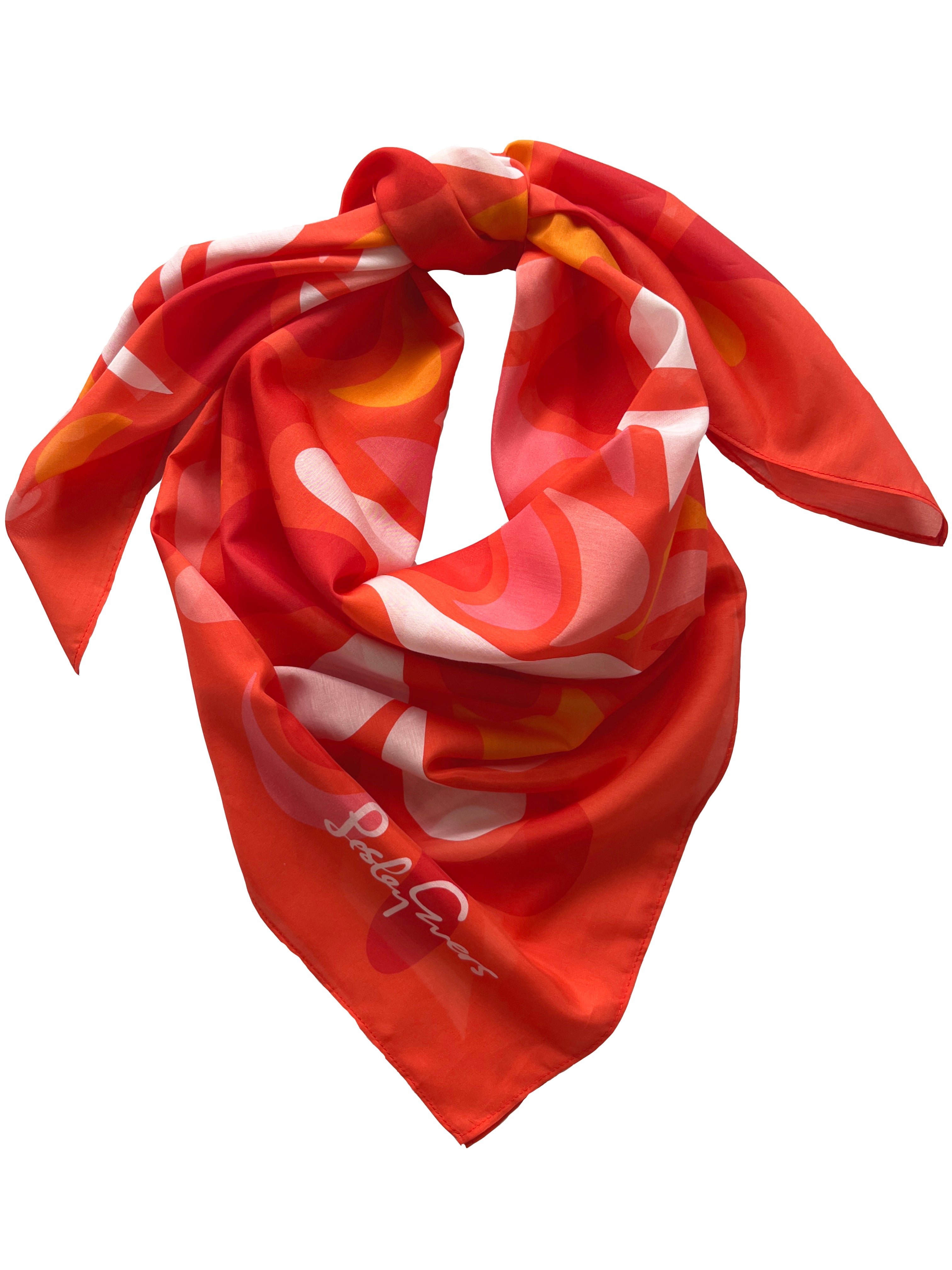 THEA scarf Plumes Coral - Lesley Evers-Accessories-cotton silk-scarf