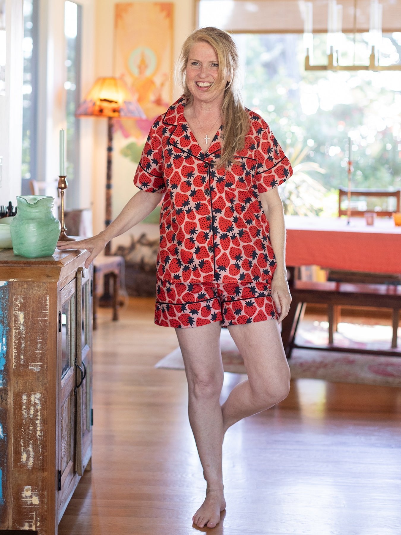 ZOEY pajama set Strawberries Black - Lesley Evers-cotton PJs-lounge-pajama set