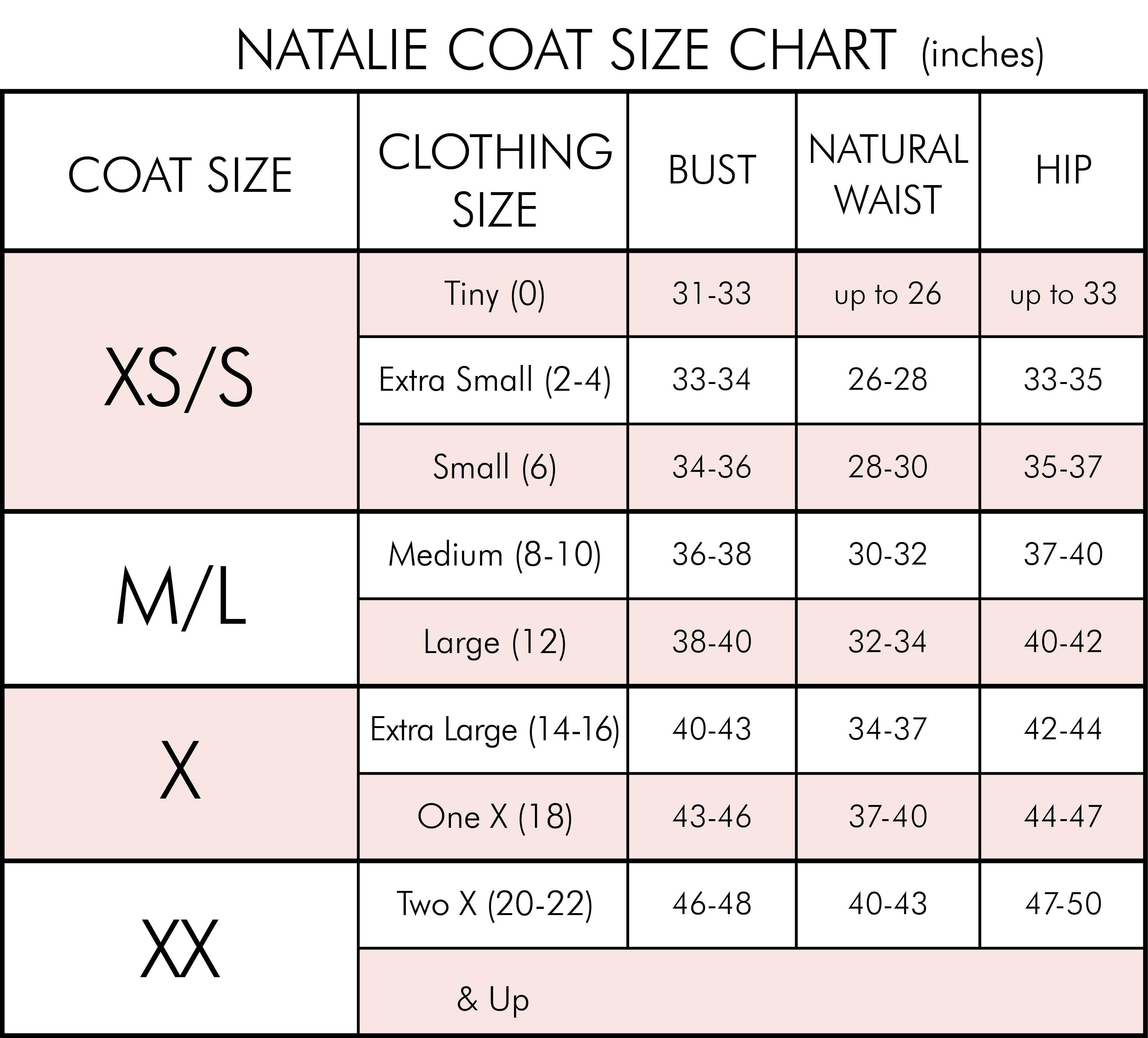 Size Chart – Lesley Evers