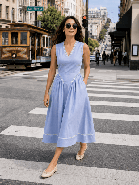 ABIGAIL dress Navy Pinstripe 2X