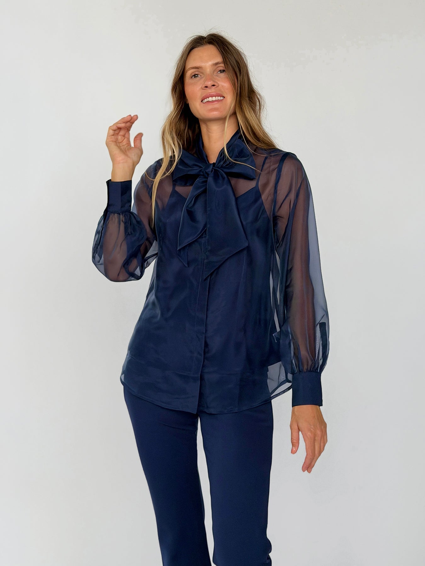 ALESSANDRA blouse Navy Organza - Lesley Evers-Black-Shop-Shop/All Products