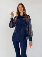 ALESSANDRA blouse Navy Organza - Lesley Evers-Black-Shop-Shop/All Products