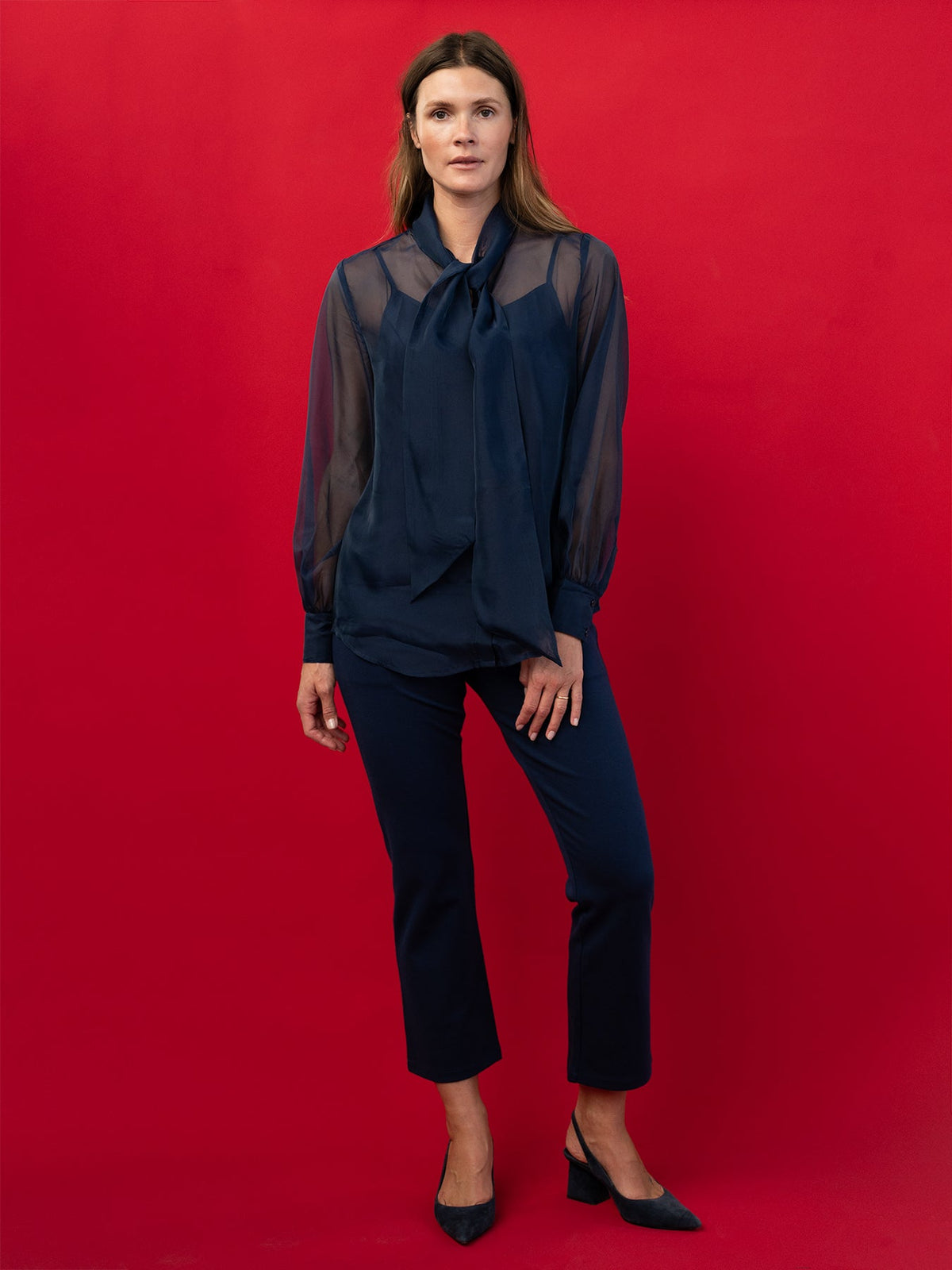 ALESSANDRA blouse Navy Organza - Lesley Evers-Black-Shop-Shop/All Products