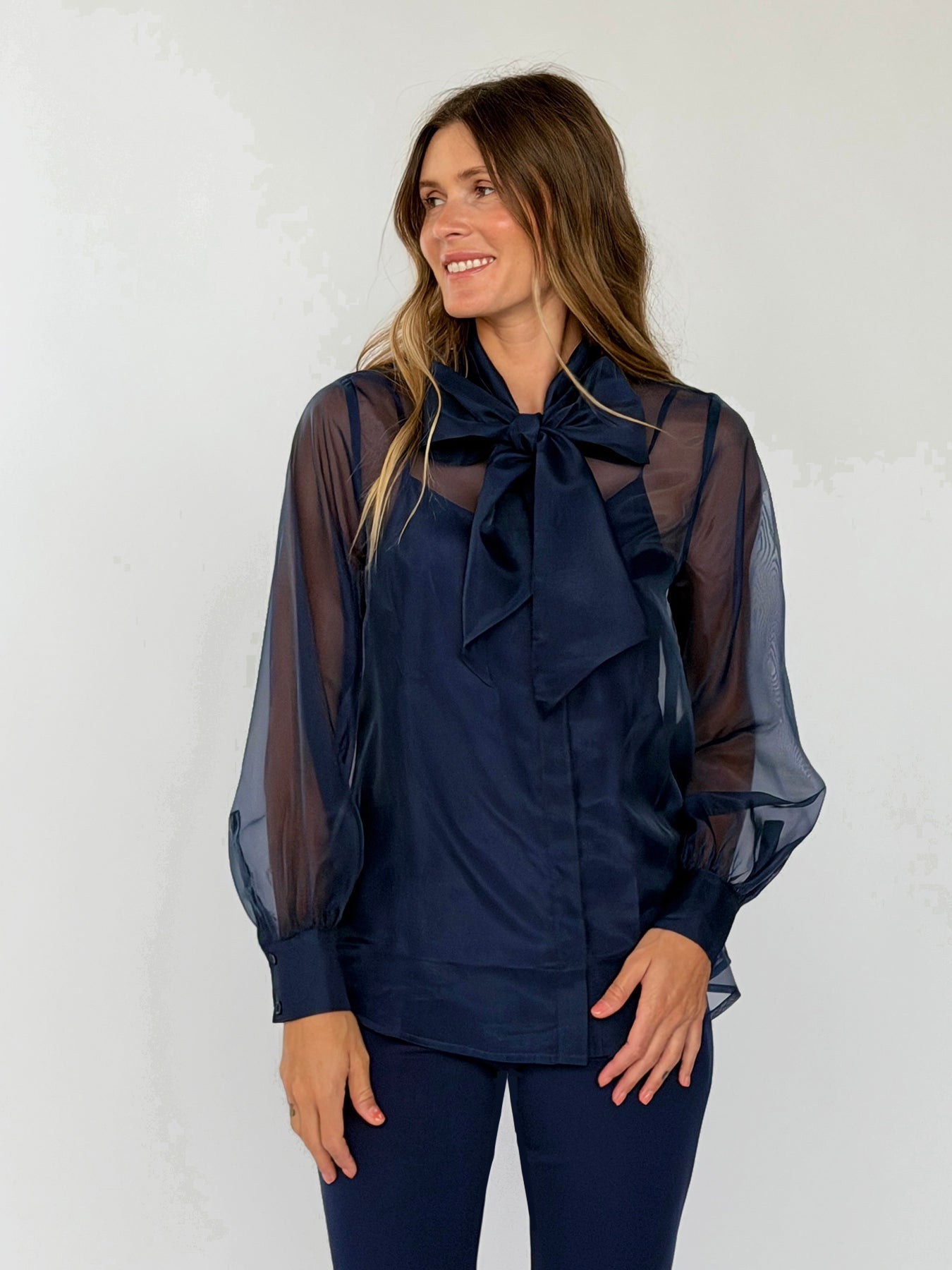 ALESSANDRA blouse Navy Organza - Lesley Evers-Black-Shop-Shop/All Products