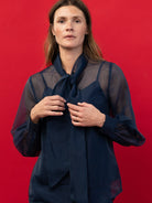 ALESSANDRA blouse Navy Organza - Lesley Evers-Black-Shop-Shop/All Products