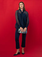ALESSANDRA blouse Navy Organza - Lesley Evers-Black-Shop-Shop/All Products