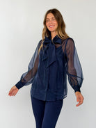 ALESSANDRA blouse Navy Organza - Lesley Evers-Black-Shop-Shop/All Products