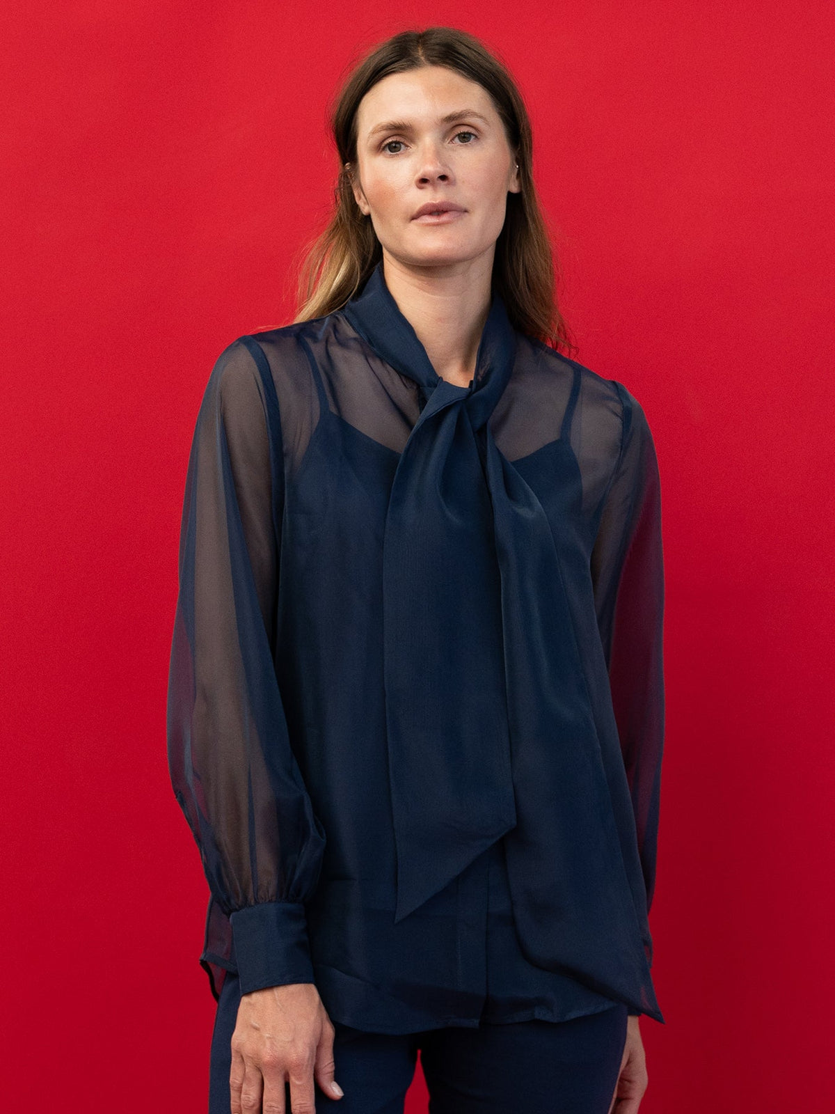 ALESSANDRA blouse Navy Organza - Lesley Evers-Black-Shop-Shop/All Products