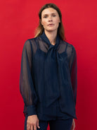 ALESSANDRA blouse Navy Organza - Lesley Evers-Black-Shop-Shop/All Products