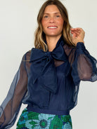 ALESSANDRA blouse Navy Organza - Lesley Evers-Black-Shop-Shop/All Products