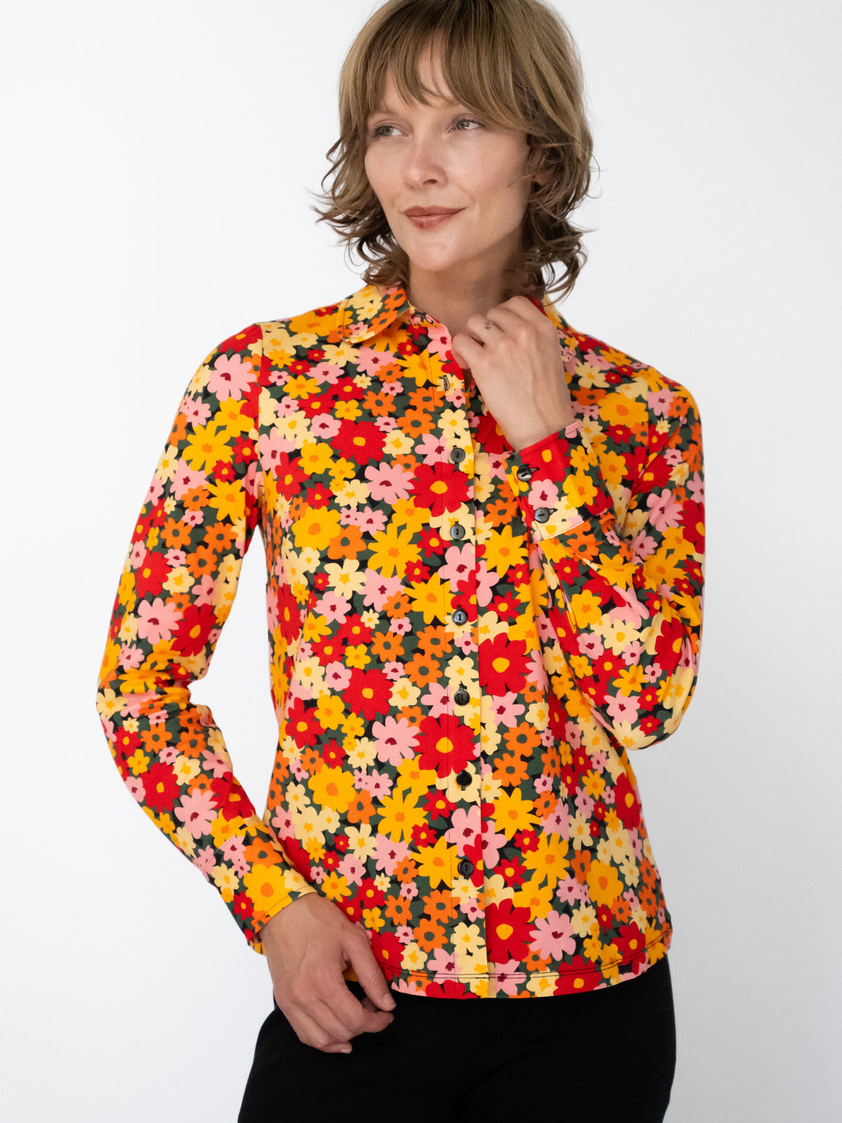 ALICE blouse Cosmos Orange - Lesley Evers-alice-Button Top-clothing