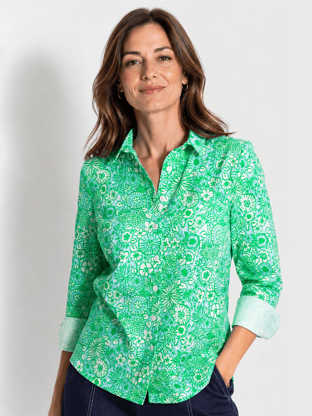 ALICE blouse Flower Patch Green - Lesley Evers-alice-Button Top-clothing