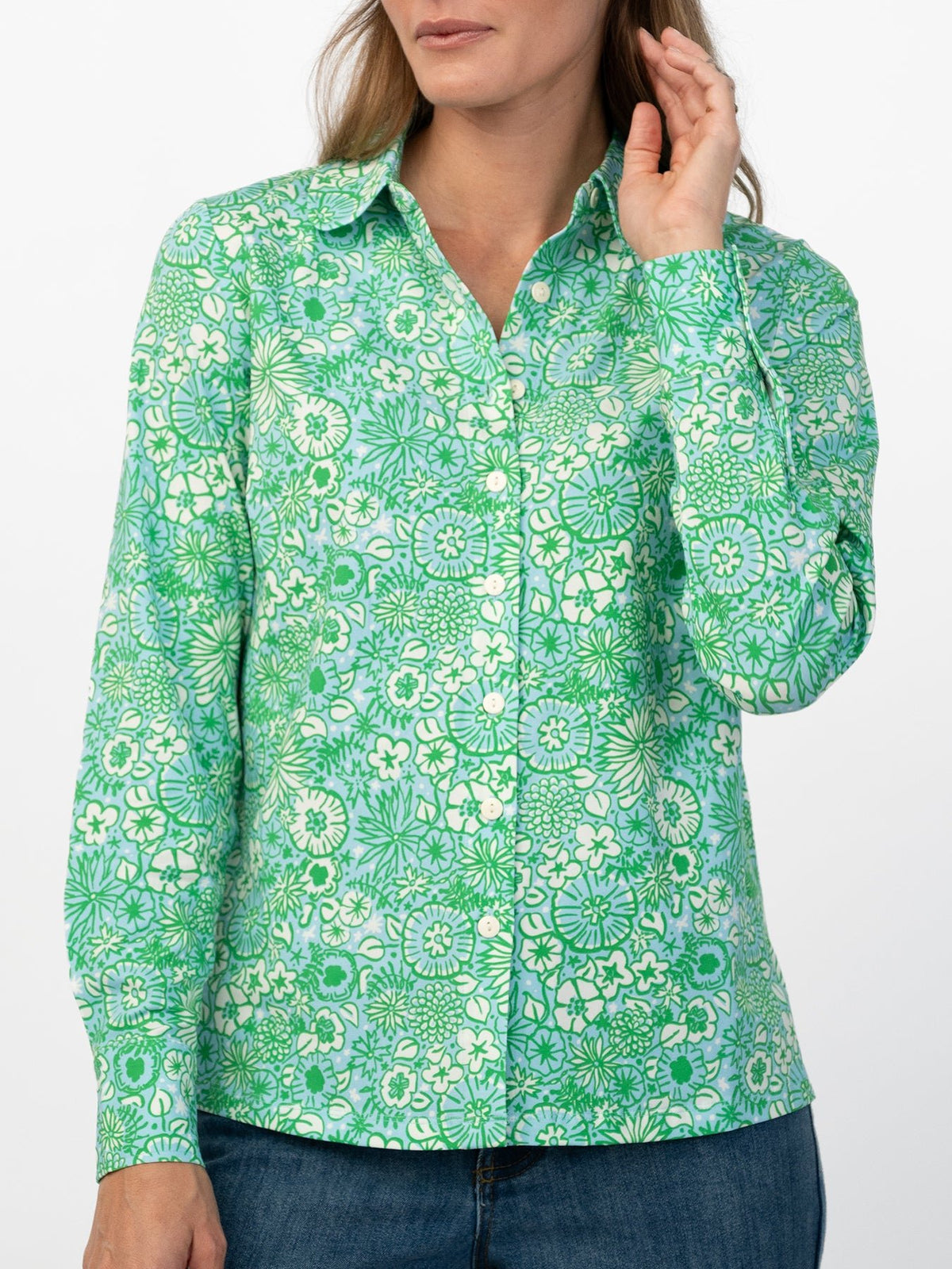 ALICE blouse Flower Patch Green - Lesley Evers-alice-Button Top-clothing