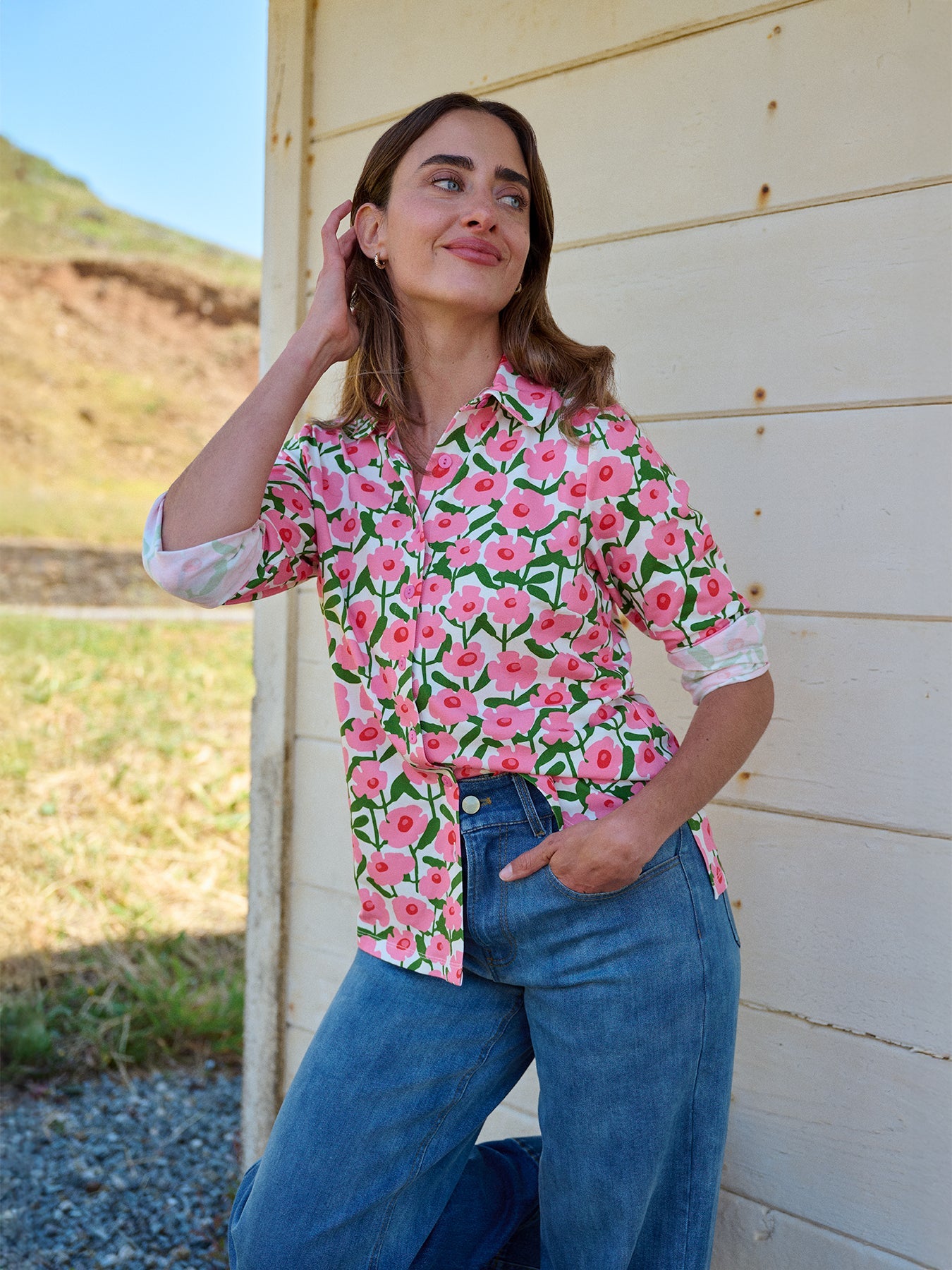 ALICE blouse Mod Blossoms Pink - Lesley Evers - alice - Button Top - clothing