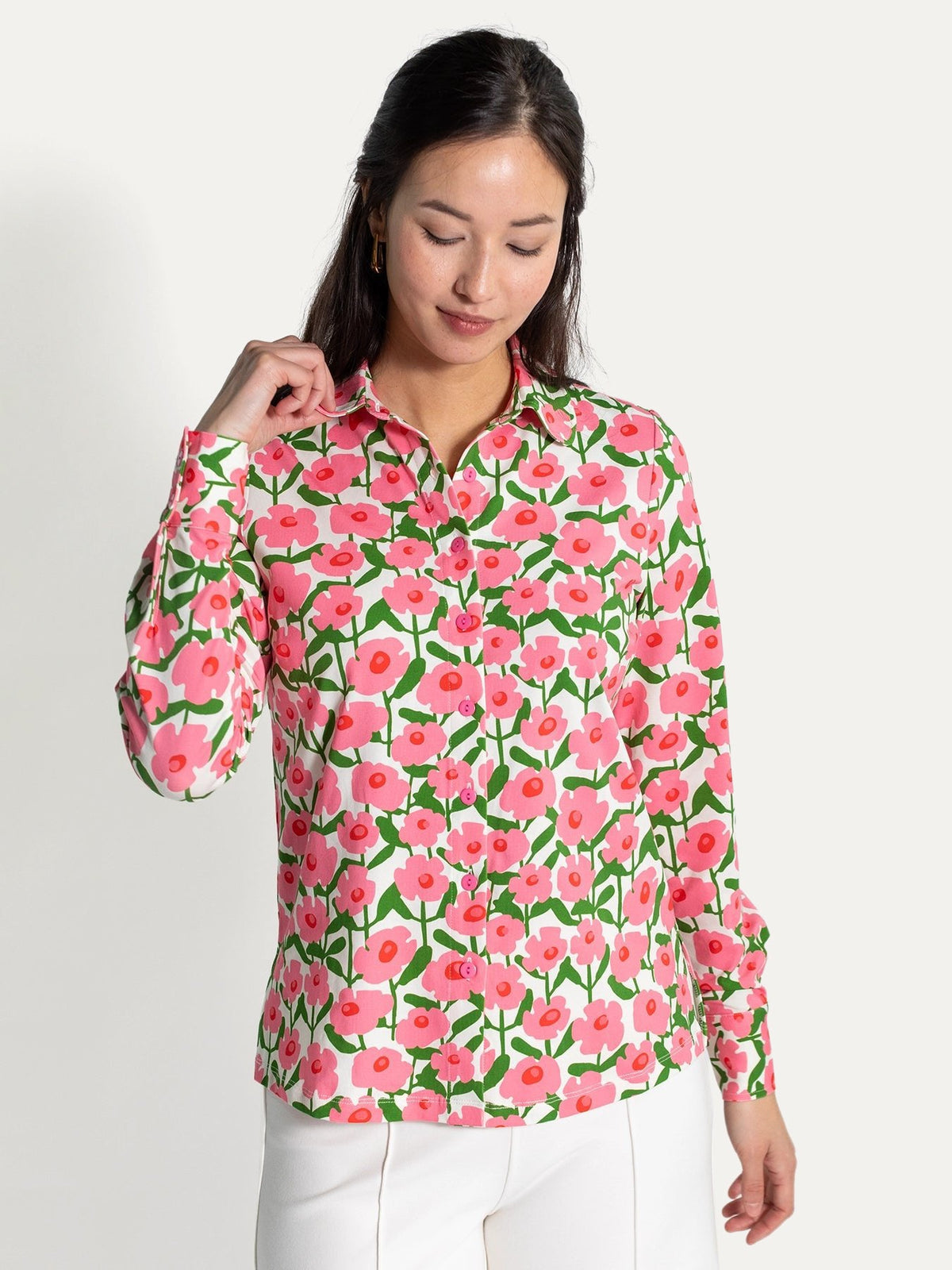 ALICE blouse Mod Blossoms Pink - Lesley Evers-alice-Button Top-clothing
