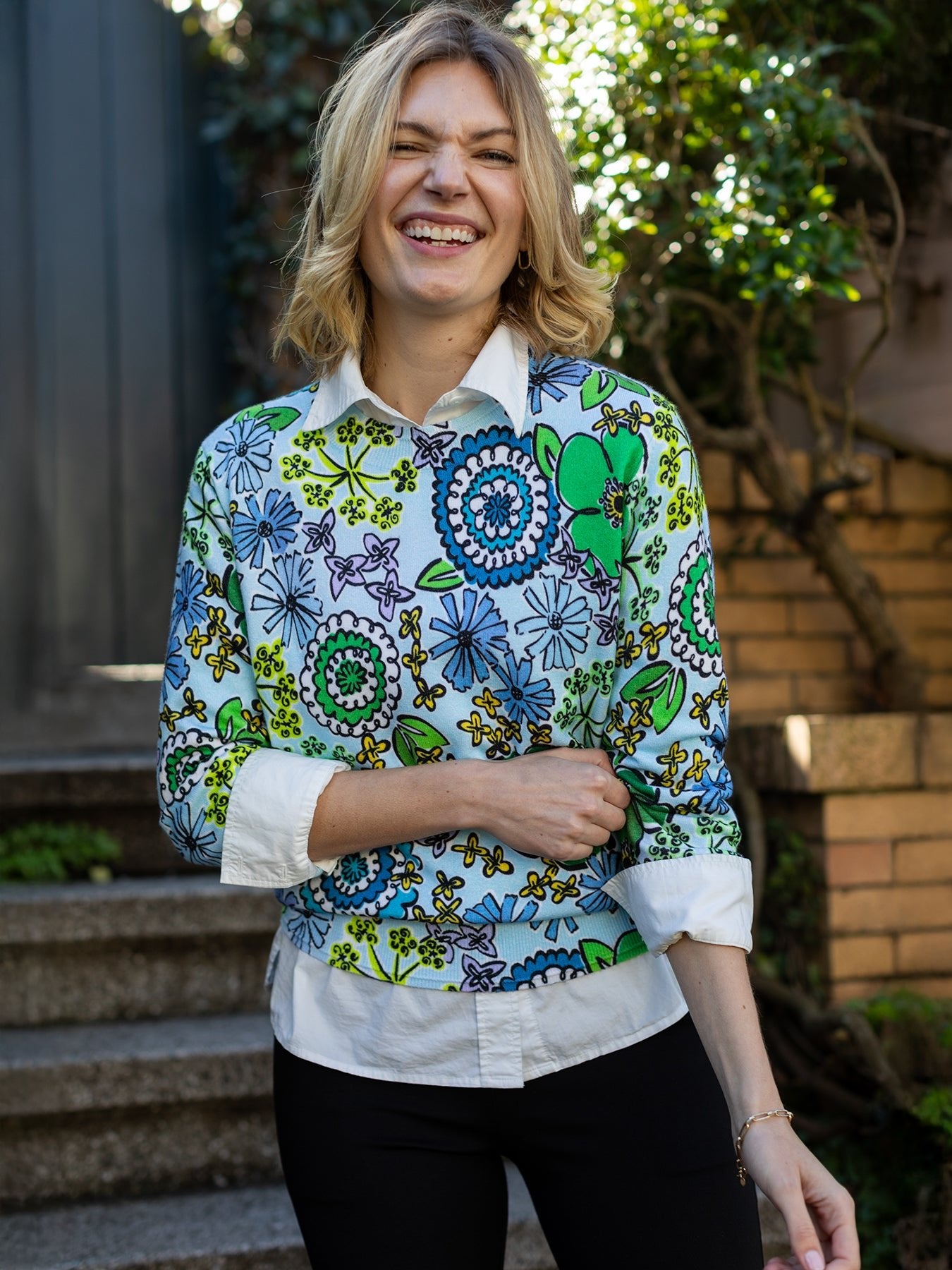 AMELIA sweater Flower Fancy Blue - Lesley Evers - Shop - Shop/All Products - Shop/Separates