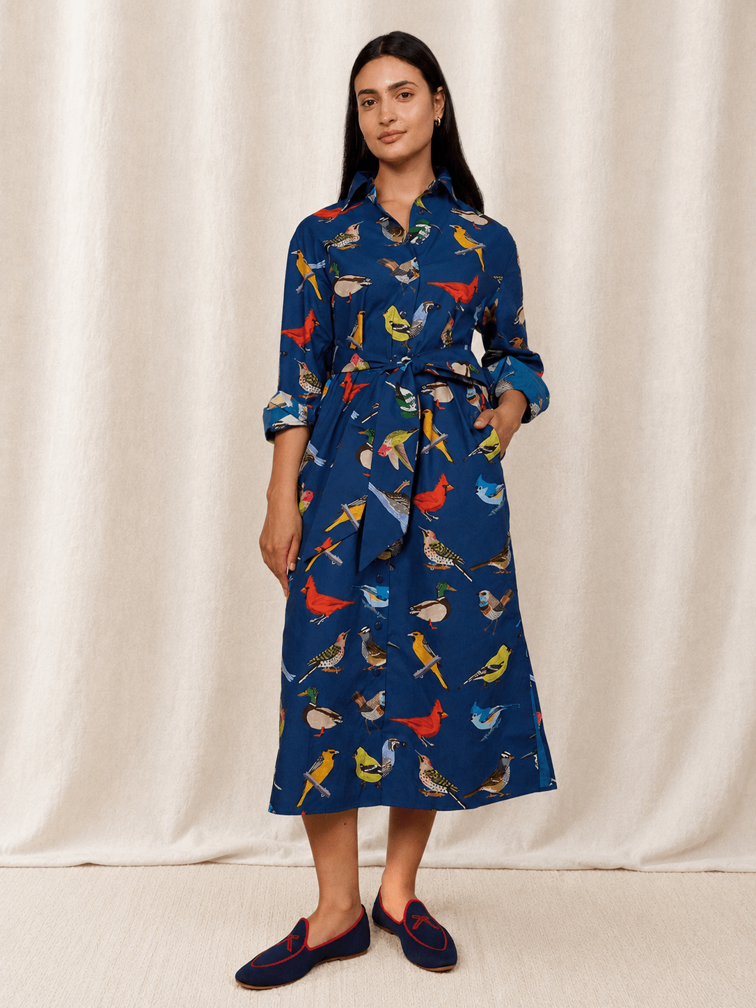 AMY dress Navy Birds - Lesley Evers - new arrival - Shop - Shop/All Products