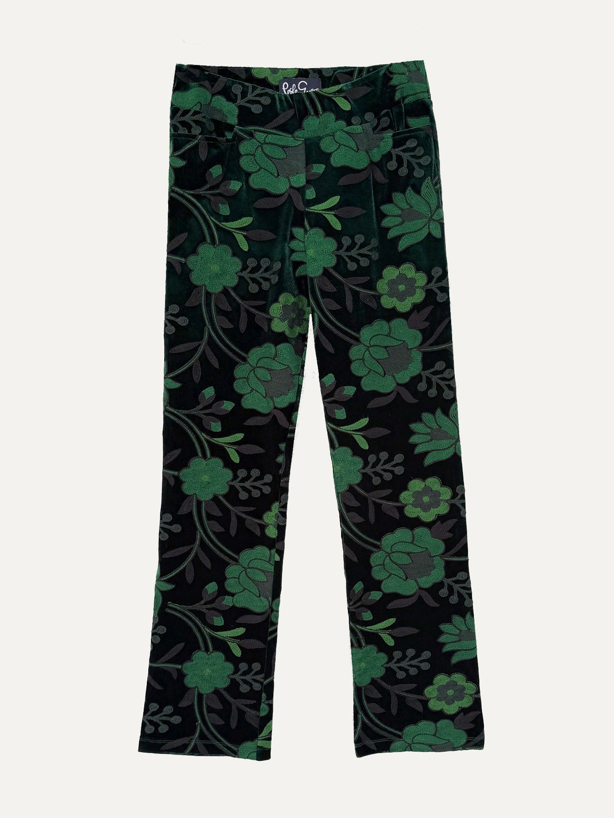 AUDREY pant Embroidered Velvet Green - Lesley Evers-audrey-Black-Bottoms