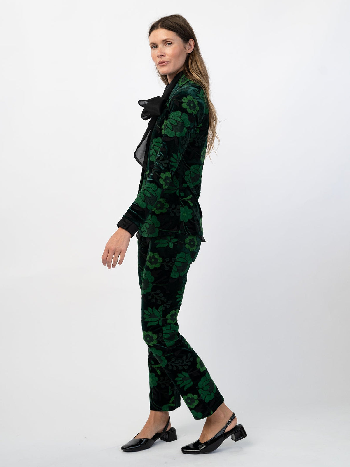 AUDREY pant Embroidered Velvet Green - Lesley Evers-audrey-Black-Bottoms