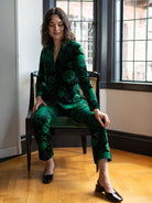 AUDREY pant Embroidered Velvet Green - Lesley Evers-audrey-Black-Bottoms