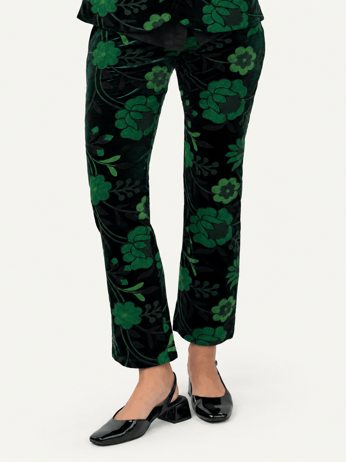 AUDREY pant Embroidered Velvet Green - Lesley Evers-audrey-Black-Bottoms