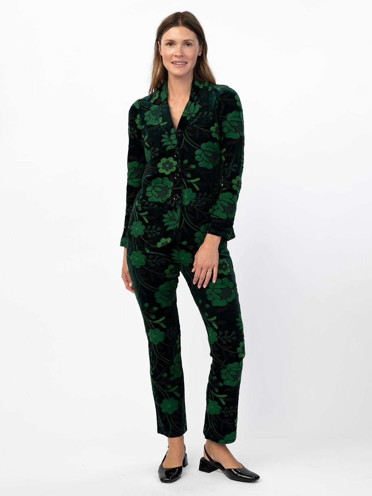 AUDREY pant Embroidered Velvet Green - Lesley Evers-audrey-Black-Bottoms