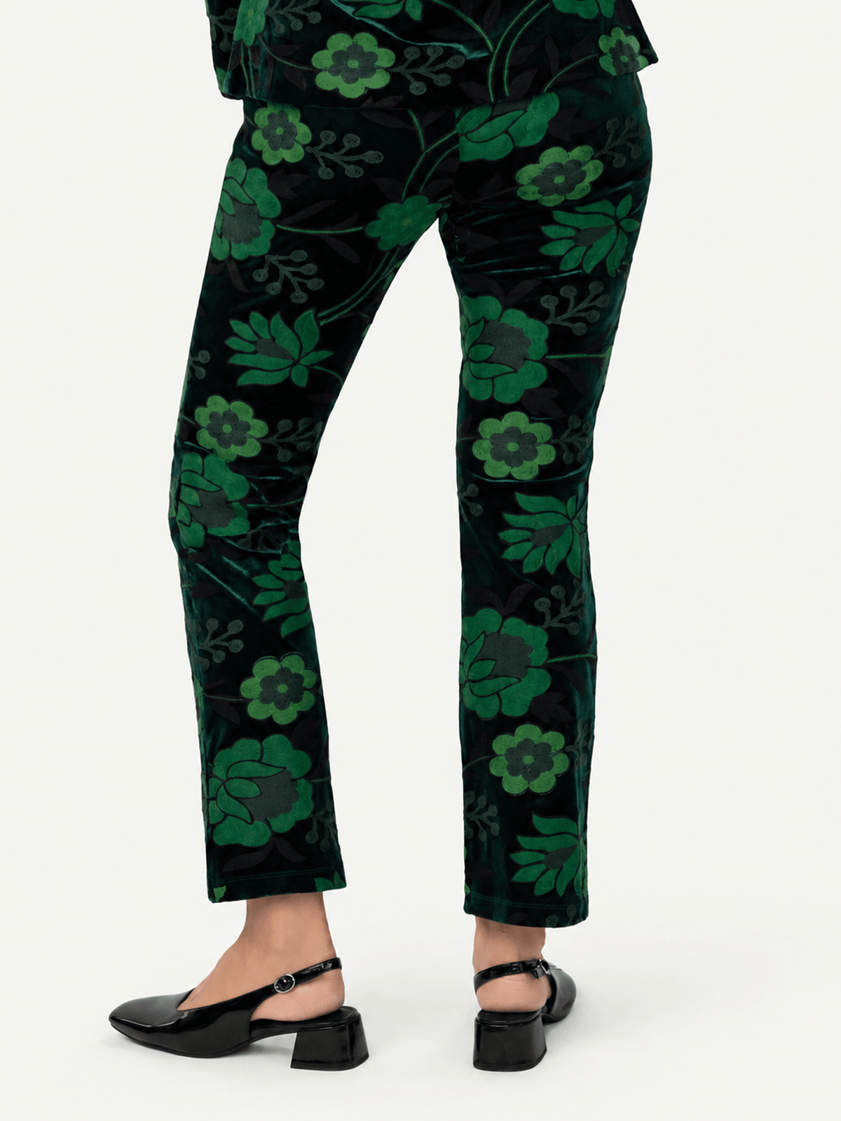 AUDREY pant Embroidered Velvet Green - Lesley Evers-audrey-Black-Bottoms