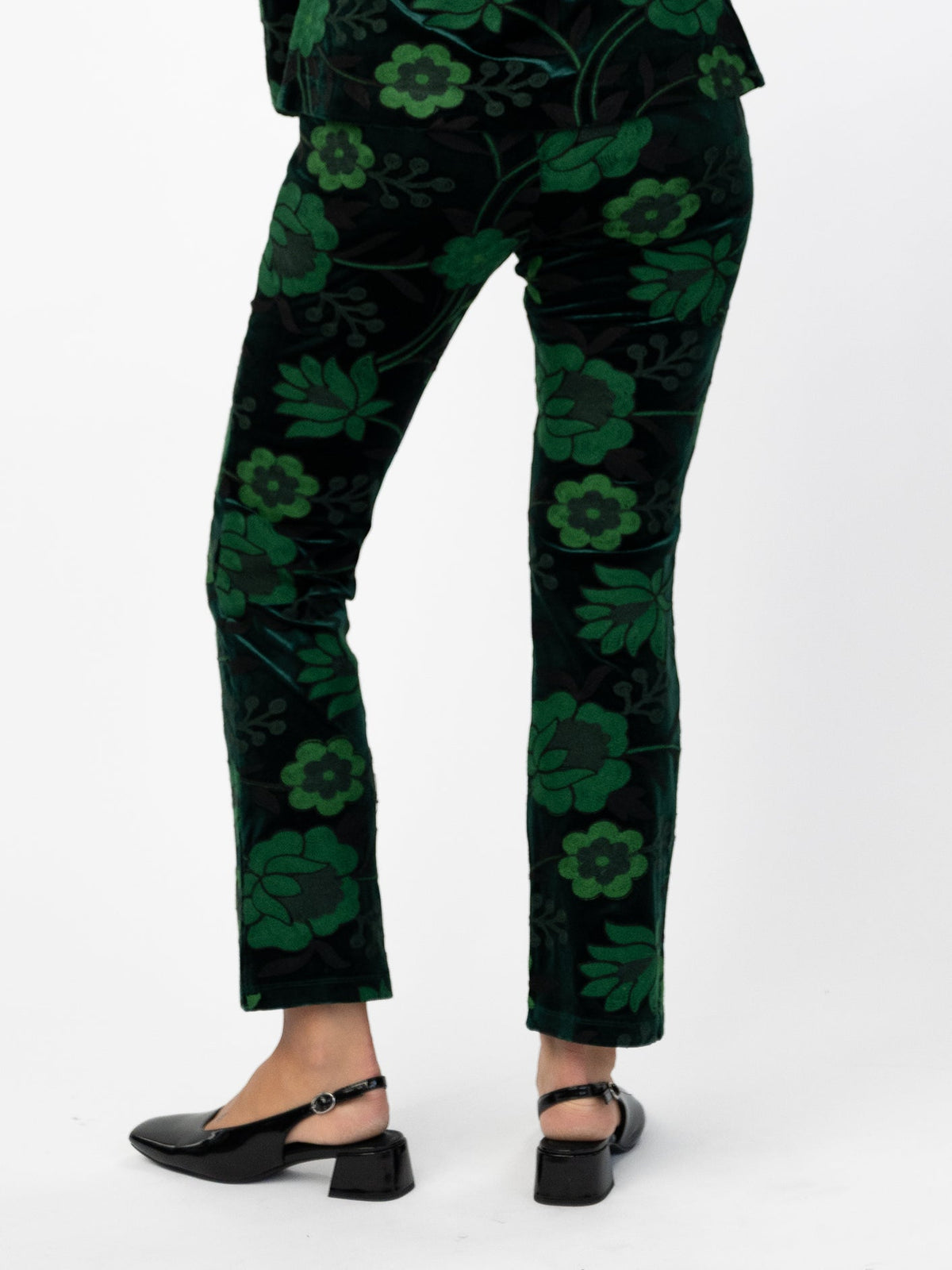 AUDREY pant Embroidered Velvet Green - Lesley Evers-audrey-Black-Bottoms
