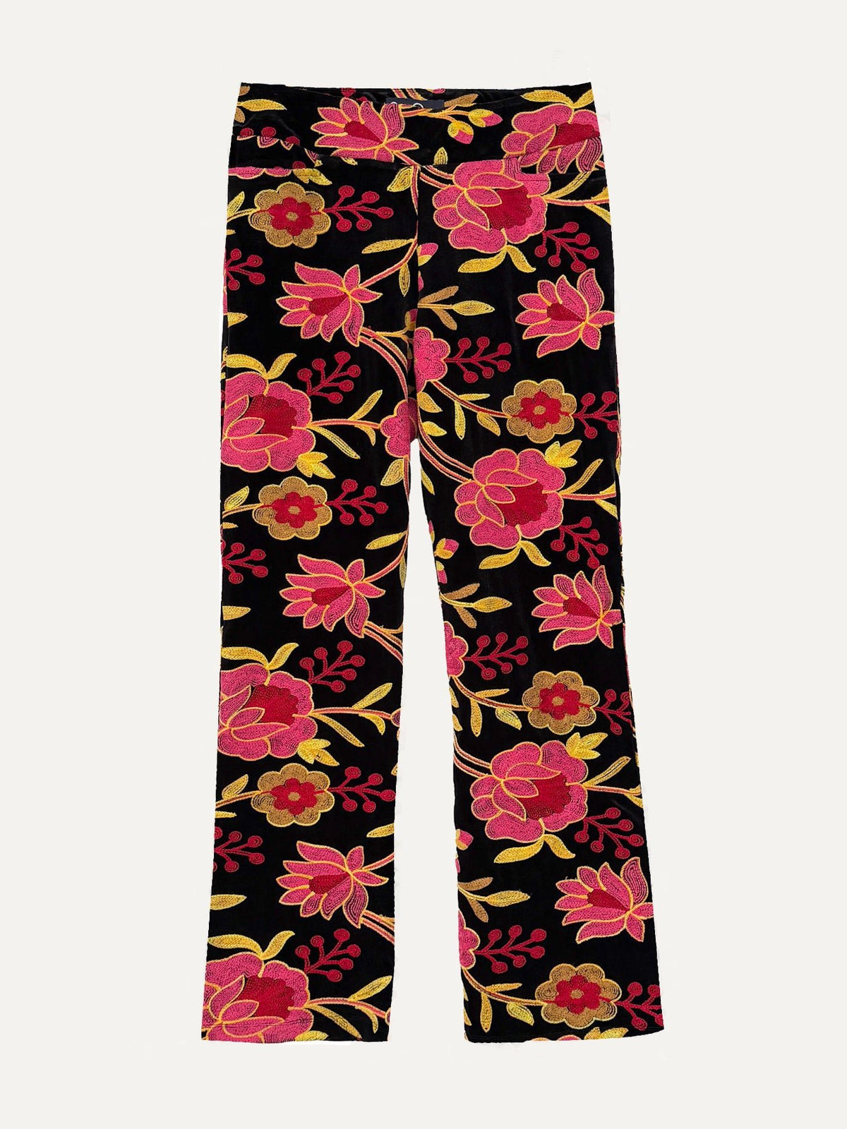 AUDREY pant Embroidered Velvet Pink - Lesley Evers-audrey-Black-Bottoms