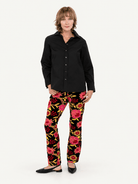 AUDREY pant Embroidered Velvet Pink - Lesley Evers-audrey-Black-Bottoms