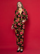 AUDREY pant Embroidered Velvet Pink - Lesley Evers-audrey-Black-Bottoms