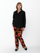 AUDREY pant Embroidered Velvet Pink - Lesley Evers-audrey-Black-Bottoms