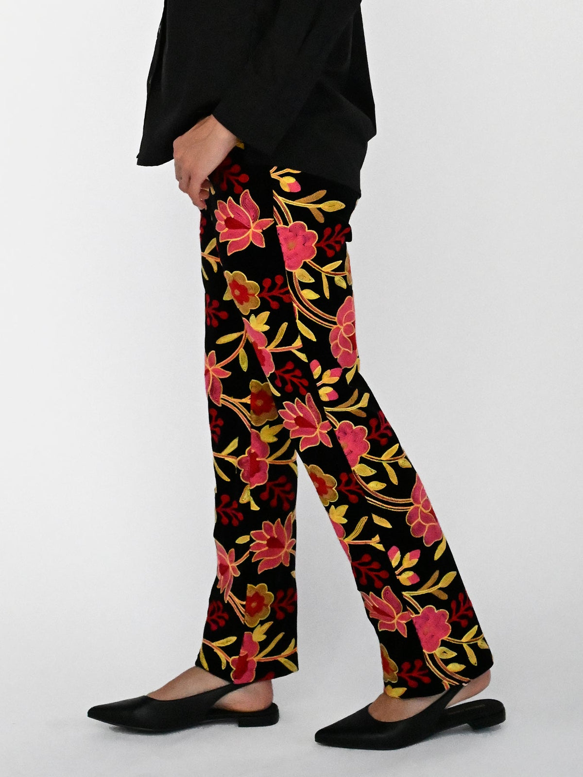 AUDREY pant Embroidered Velvet Pink - Lesley Evers-audrey-Black-Bottoms