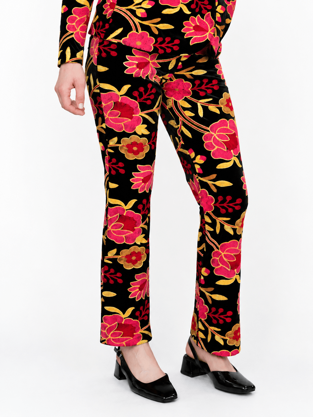 AUDREY pant Embroidered Velvet Pink - Lesley Evers-audrey-Black-Bottoms