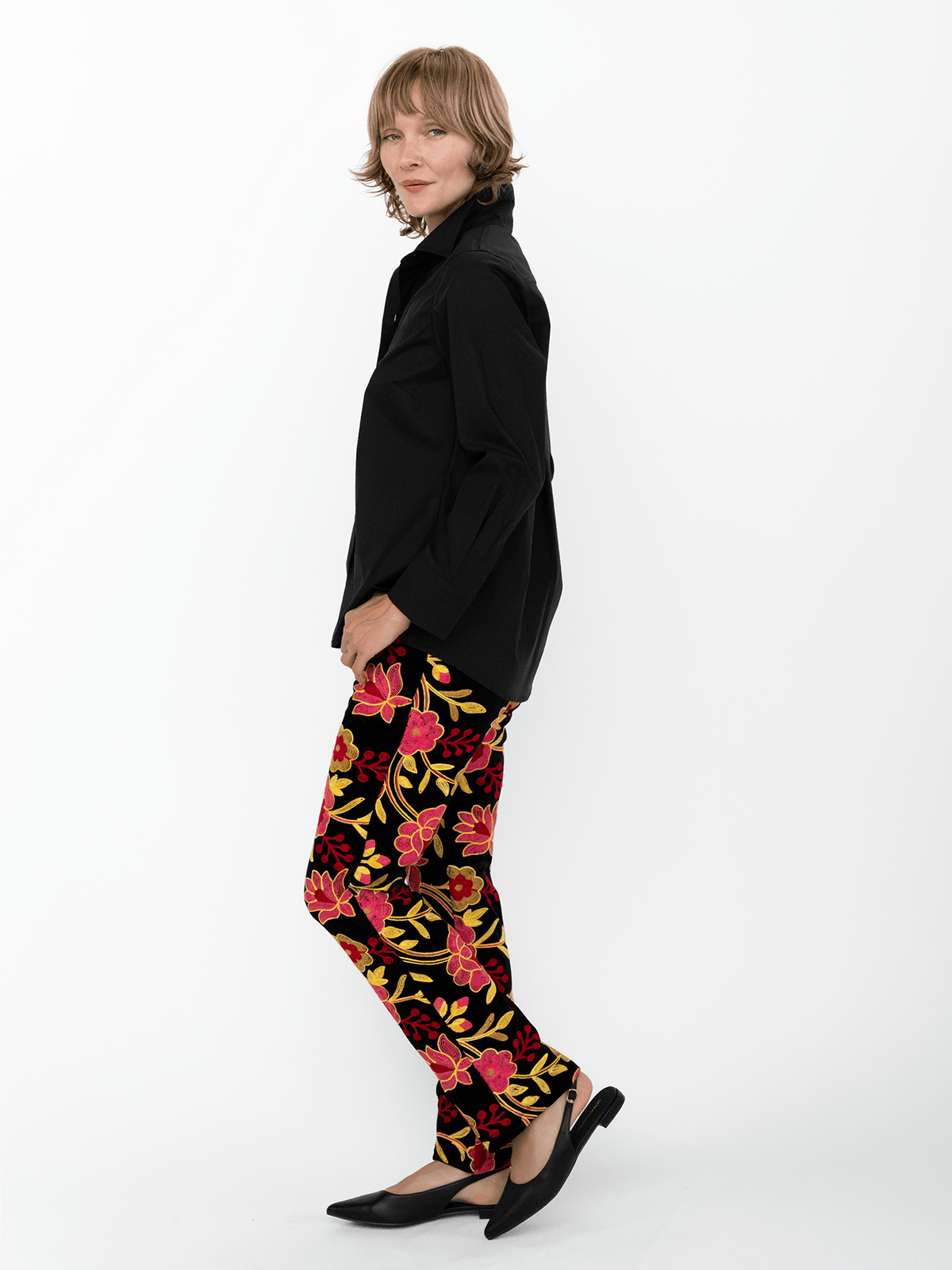 AUDREY pant Embroidered Velvet Pink - Lesley Evers-audrey-Black-Bottoms