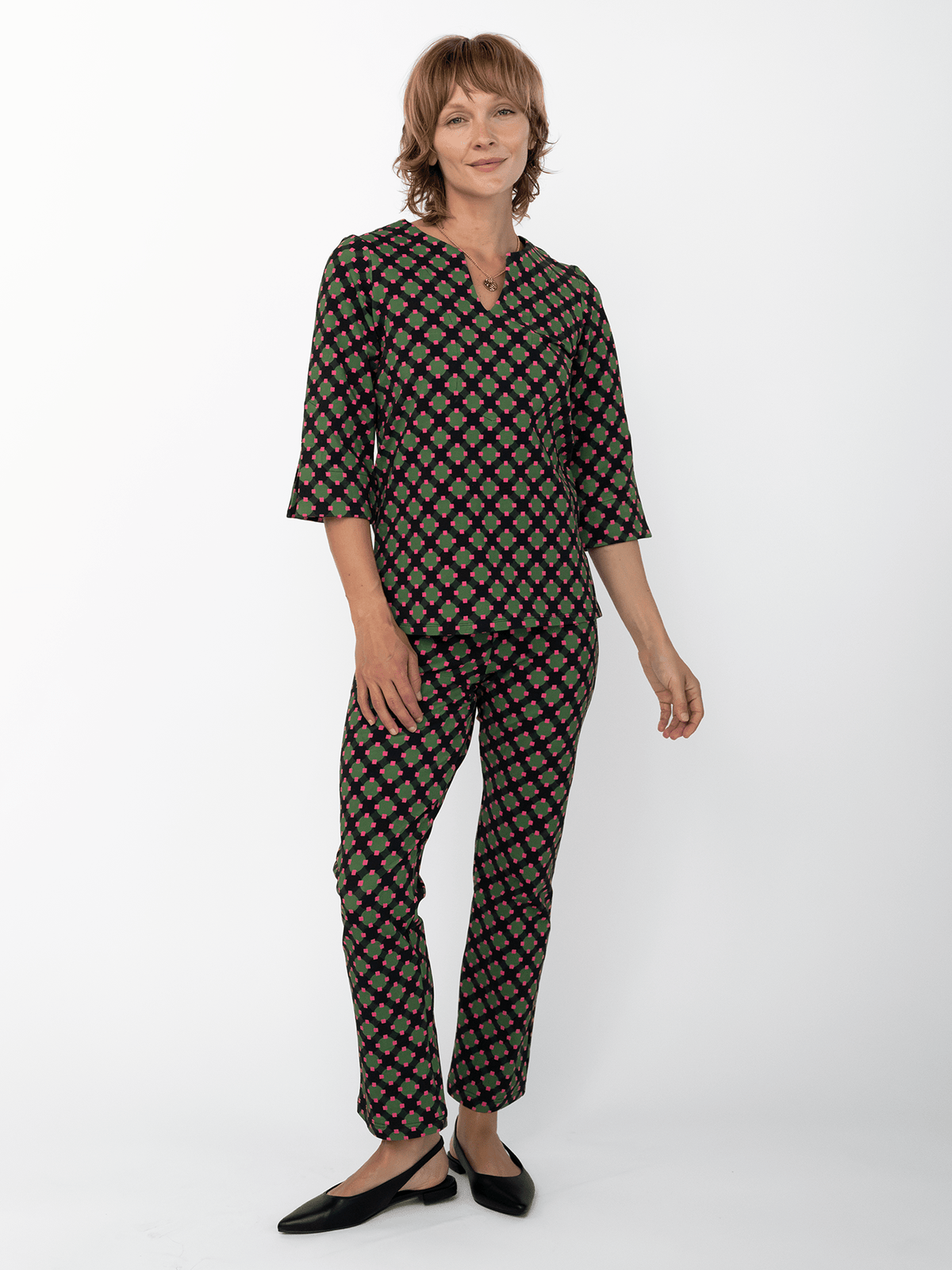 AUDREY pant Sorrento Pink and Green - Lesley Evers-audrey-audrey fall25-Bottoms