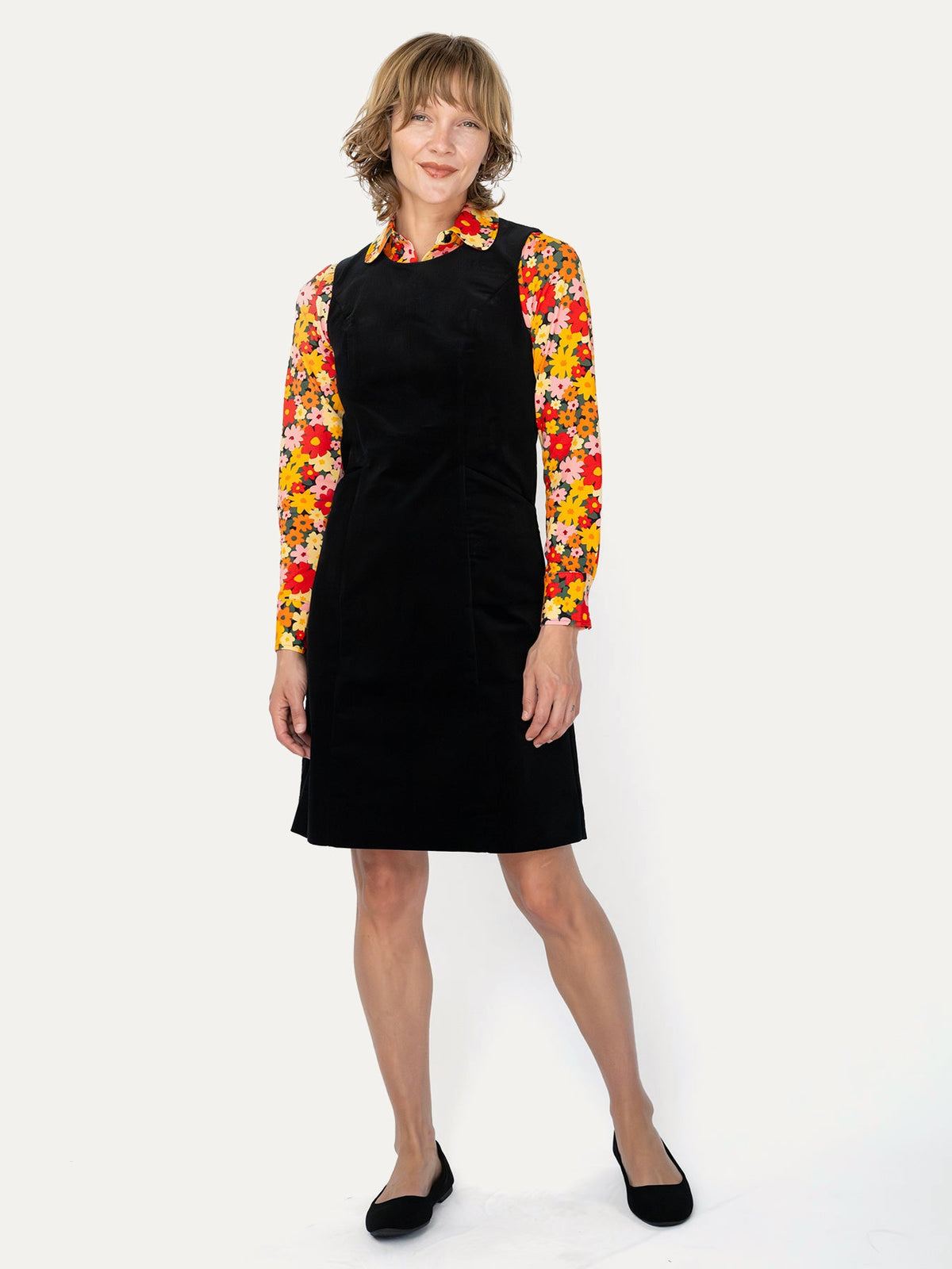 BEATRICE dress Black Corduroy - Lesley Evers-cotton dress-Dress-Printed Dress