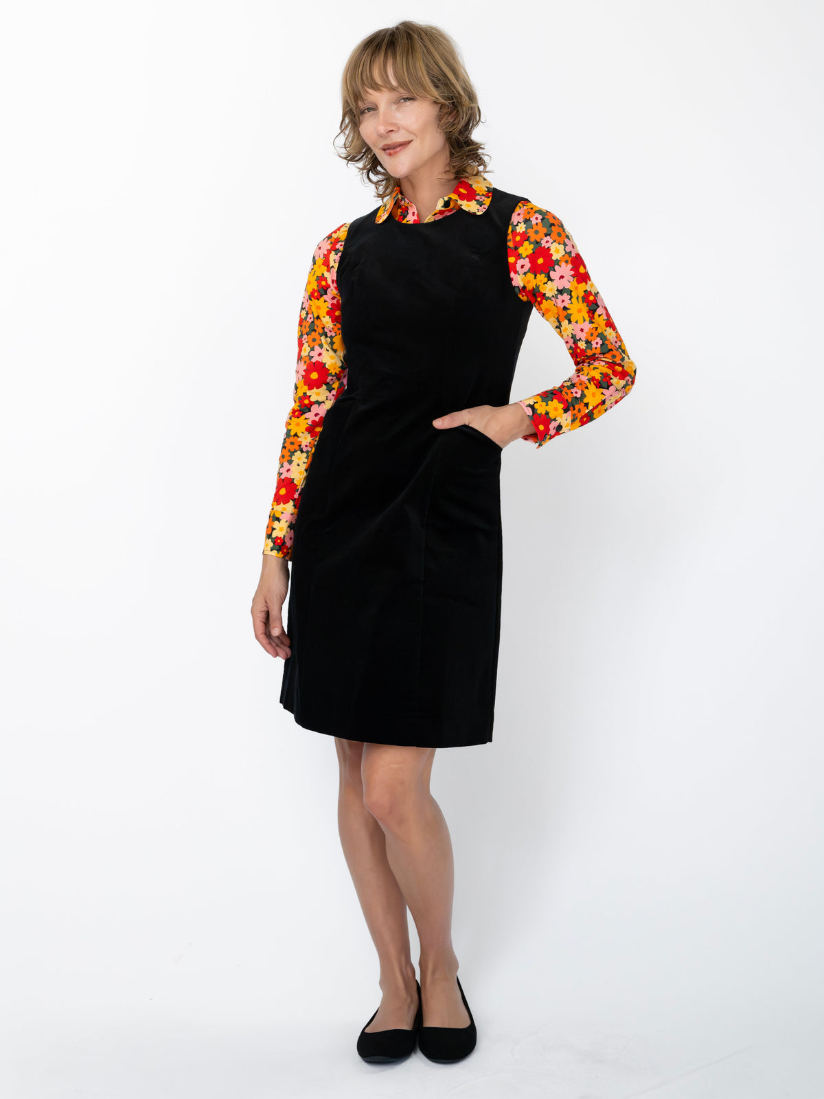 BEATRICE dress Black Corduroy - Lesley Evers-cotton dress-Dress-Printed Dress