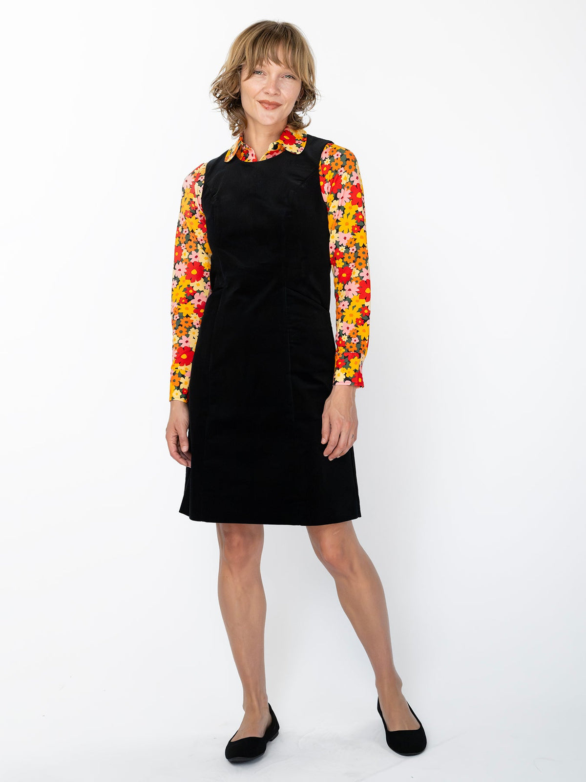 BEATRICE dress Black Corduroy - Lesley Evers-cotton dress-Dress-Printed Dress