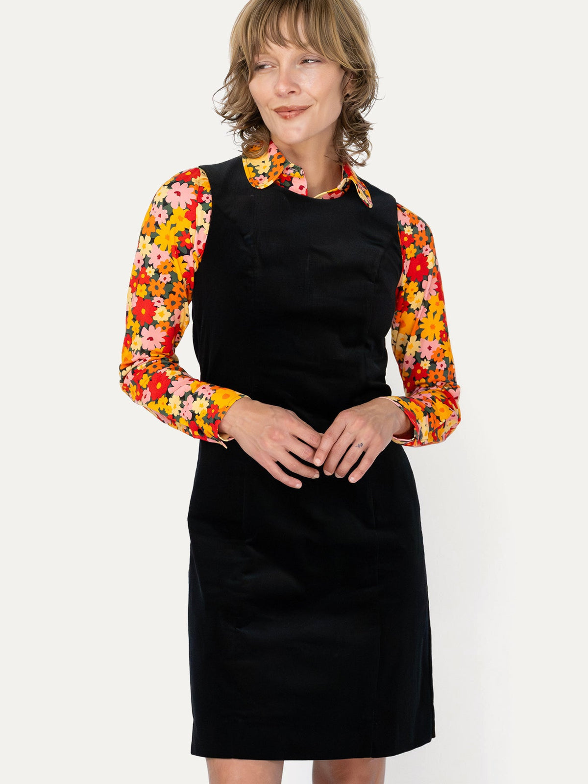 BEATRICE dress Black Corduroy - Lesley Evers-cotton dress-Dress-Printed Dress