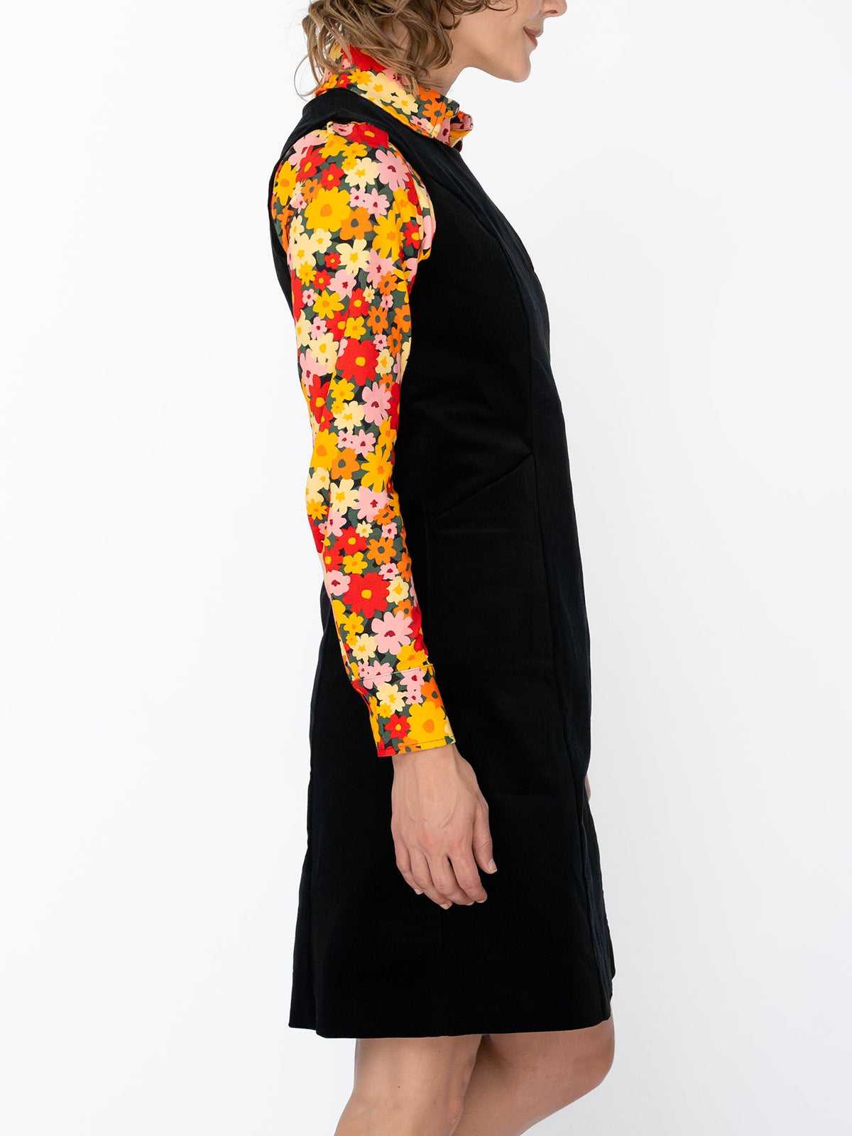 BEATRICE dress Black Corduroy - Lesley Evers-cotton dress-Dress-Printed Dress
