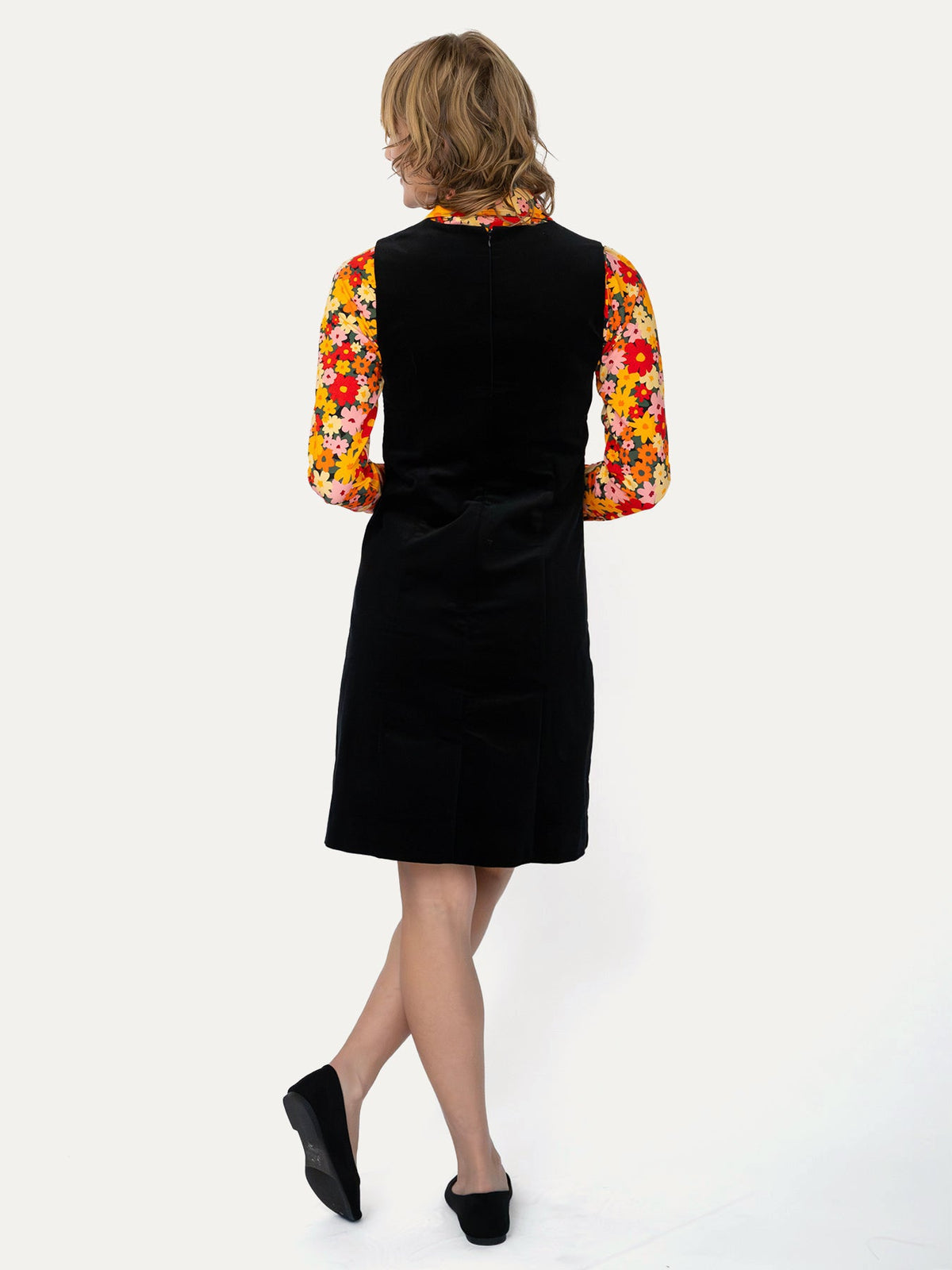 BEATRICE dress Black Corduroy - Lesley Evers-cotton dress-Dress-Printed Dress
