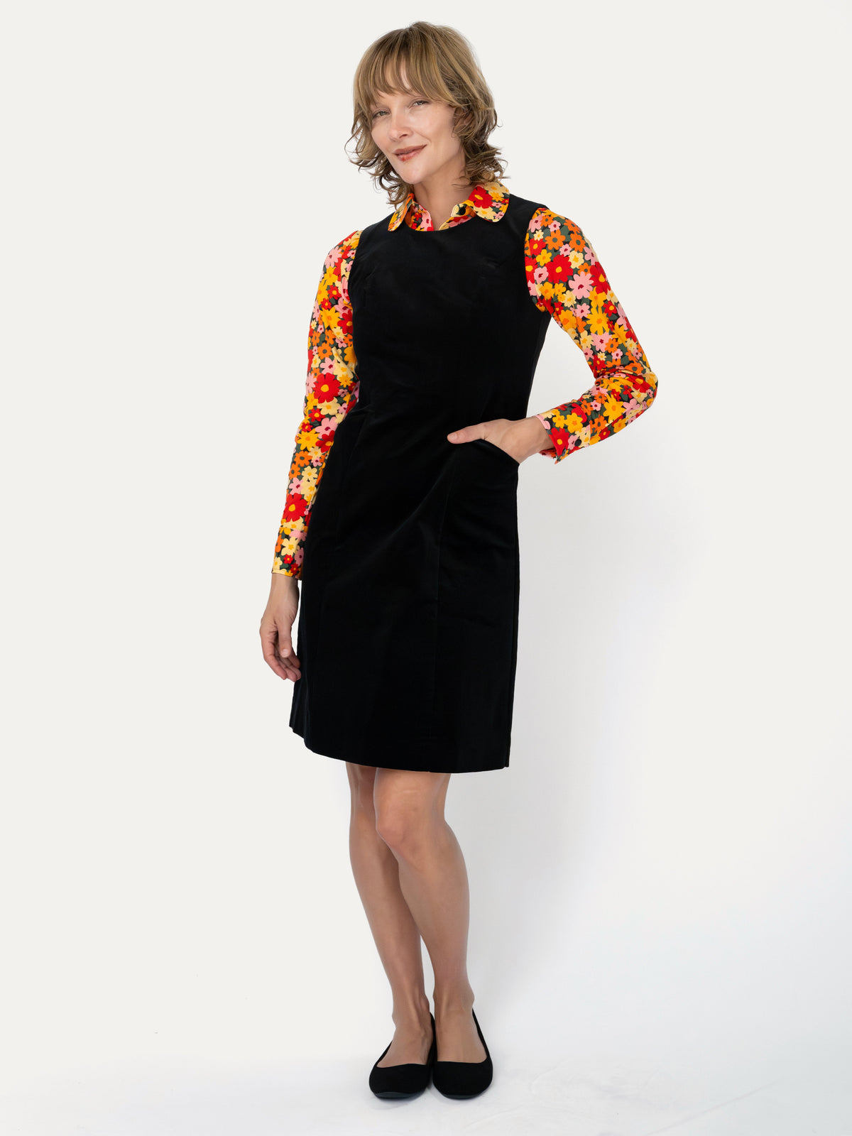 BEATRICE dress Black Corduroy - Lesley Evers-cotton dress-Dress-Printed Dress