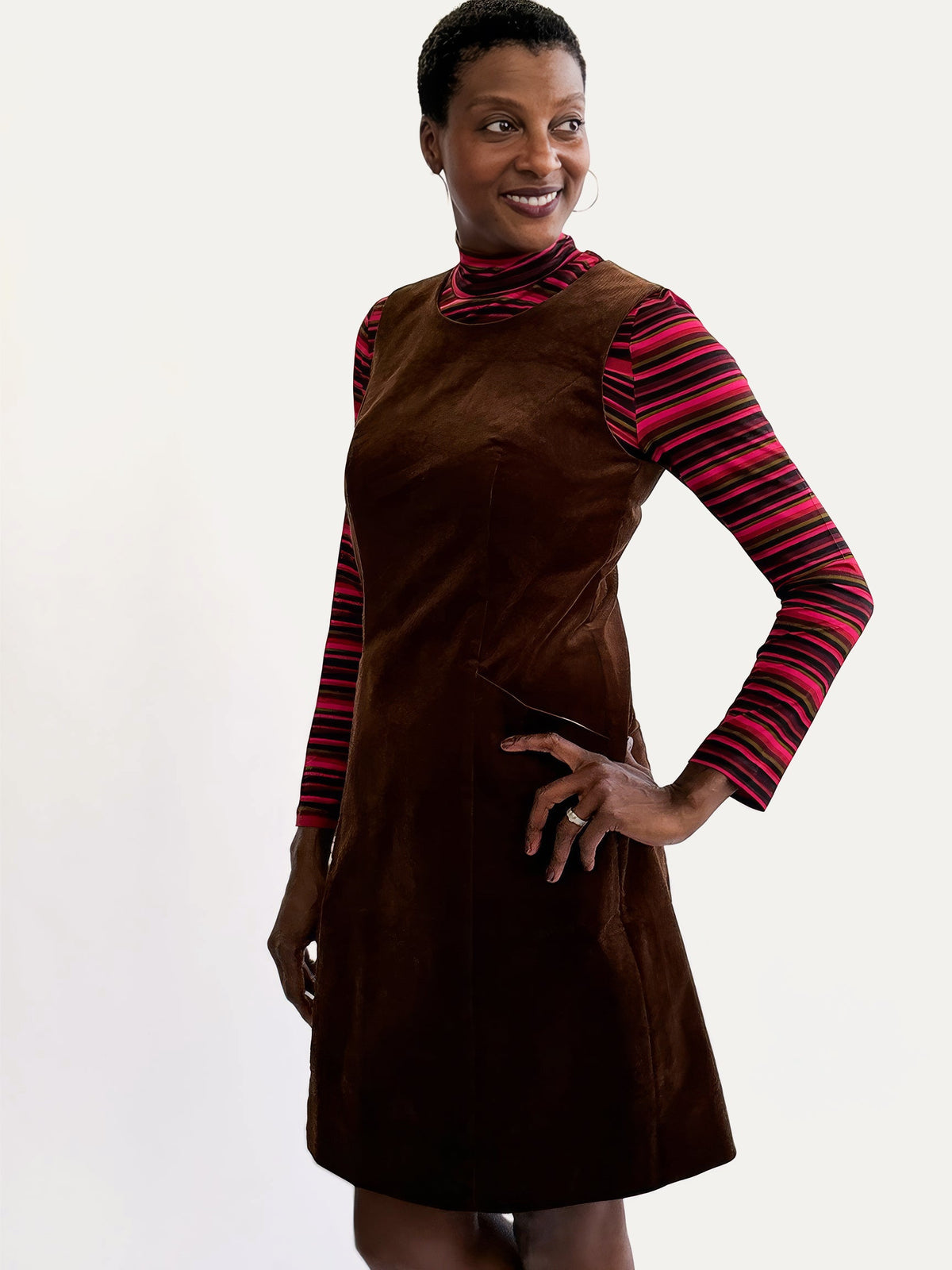 BEATRICE dress Brown Corduroy - Lesley Evers-cotton dress-Dress-Printed Dress