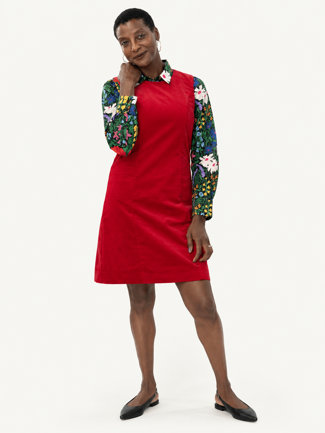 BEATRICE dress Red Corduroy - Lesley Evers-cotton dress-Dress-Printed Dress