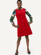 BEATRICE dress Red Corduroy - Lesley Evers-cotton dress-Dress-Printed Dress