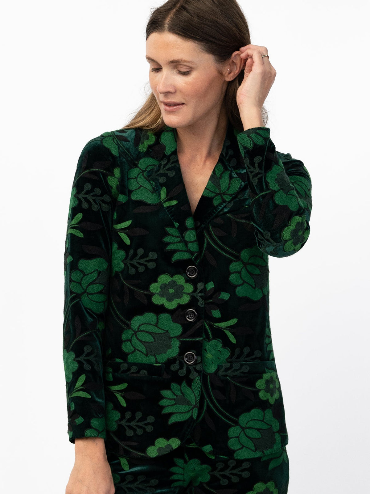 BRITT blazer Embroidered Velvet Green - Lesley Evers-Jacket-Shop-Shop/All Products