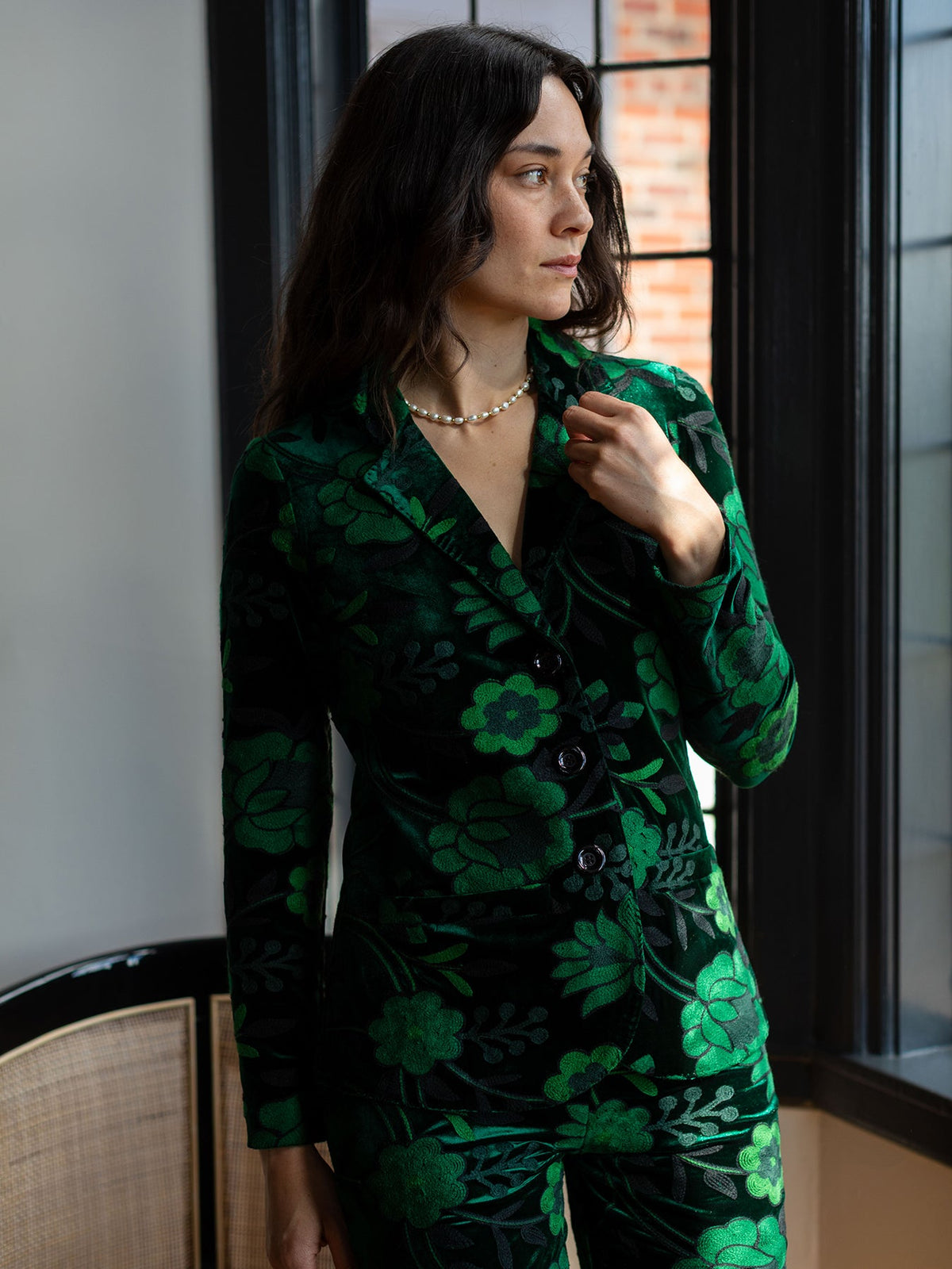 BRITT blazer Embroidered Velvet Green - Lesley Evers-Jacket-Shop-Shop/All Products
