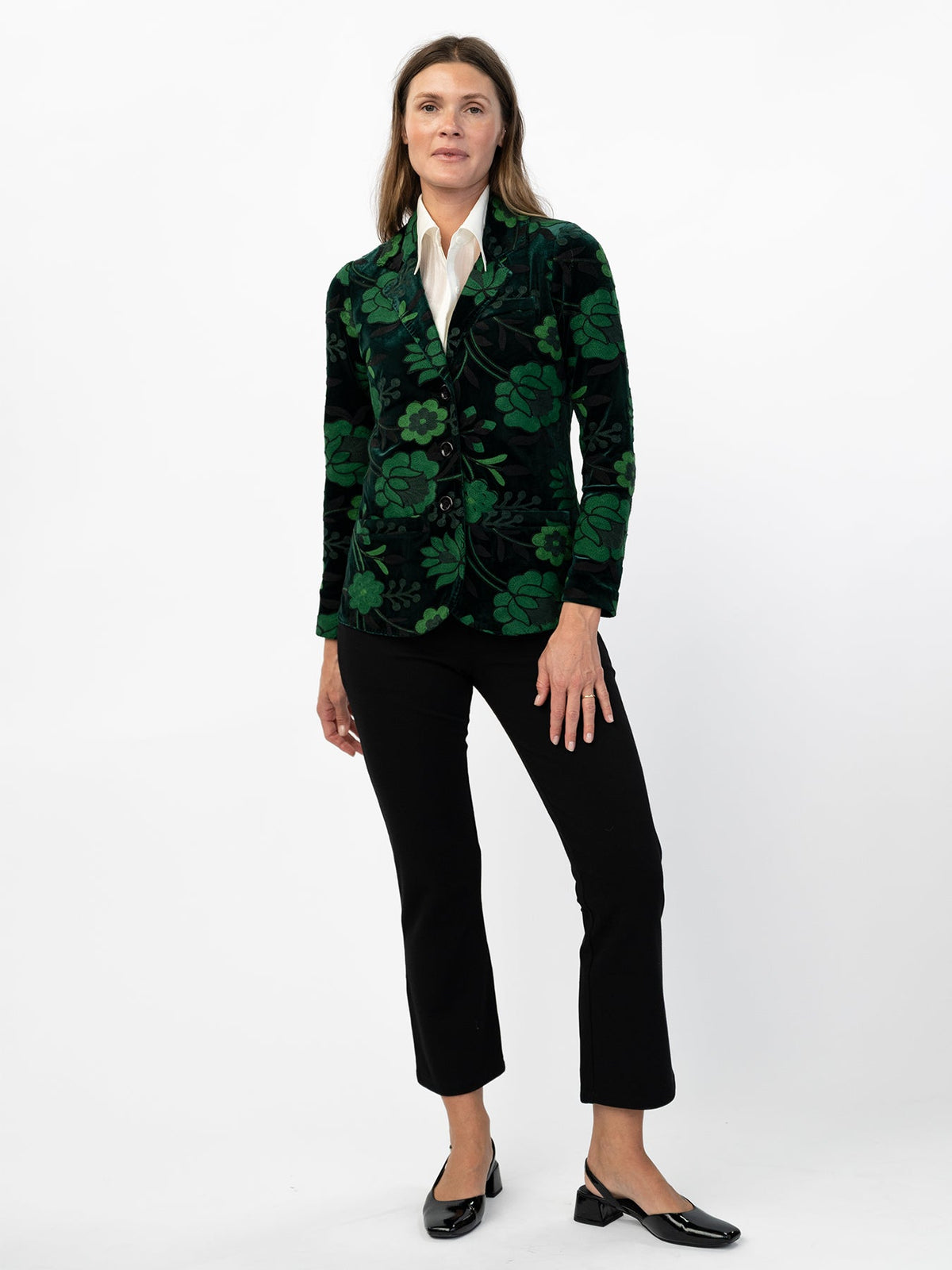 BRITT blazer Embroidered Velvet Green - Lesley Evers-Jacket-Shop-Shop/All Products