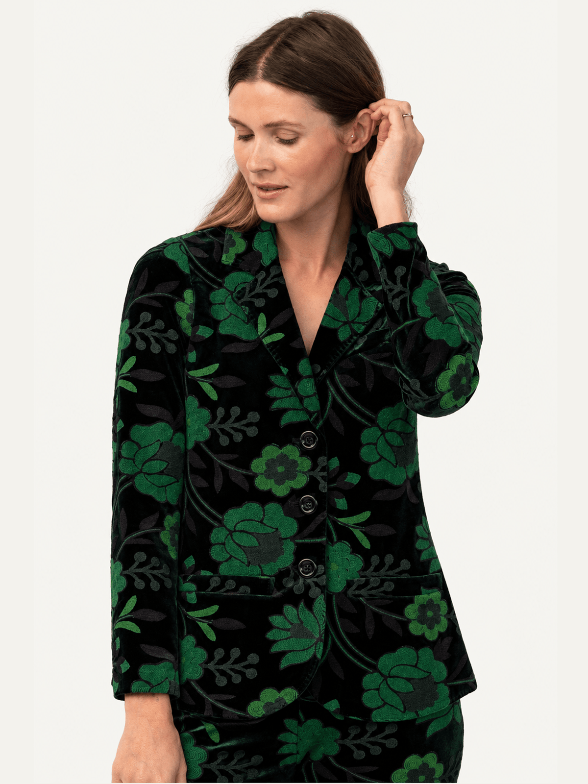 BRITT blazer Embroidered Velvet Green - Lesley Evers-Jacket-Shop-Shop/All Products